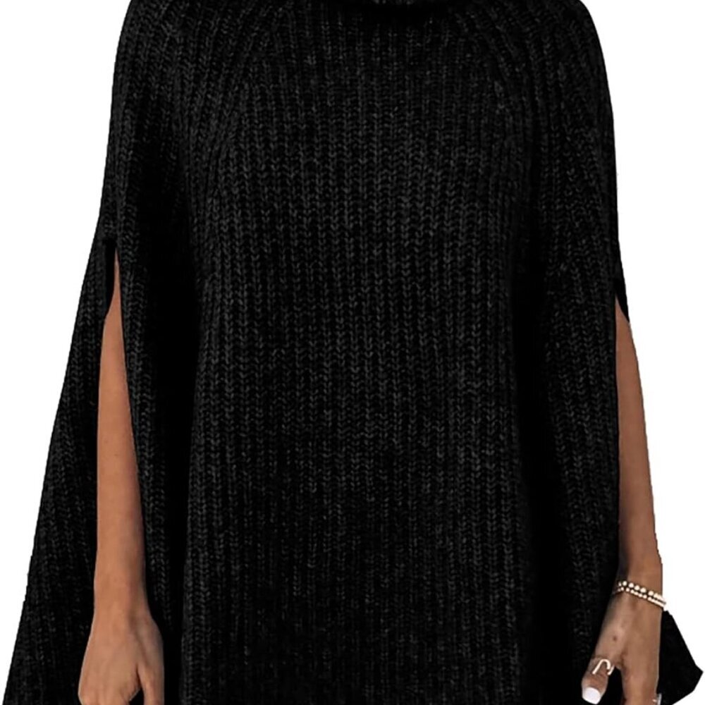 Women's 2025 Fall Winter Turtleneck Poncho Sweater Fashion Chunky Knit Cape Wrap
